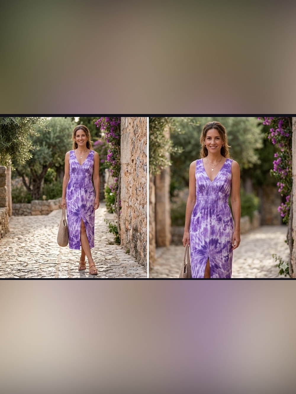 Haute Monde Purple Tie Dye Ruched Maxi Dress - Size L 0392